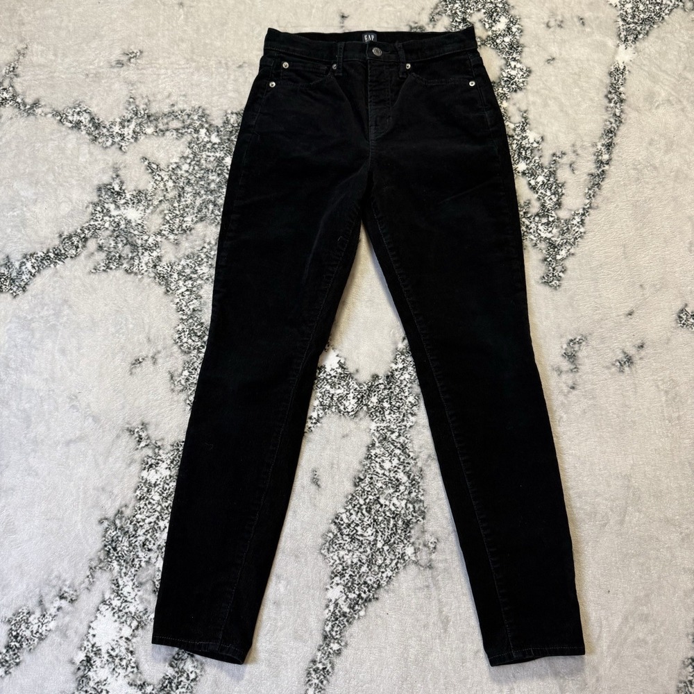 Gap Corduroy Pants Womens Size 6/28R‎ Black True Skinny Stretch Mid Rise